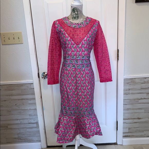 None Dresses & Skirts - Pink Patterned Long Sleeve Maxi Dress
